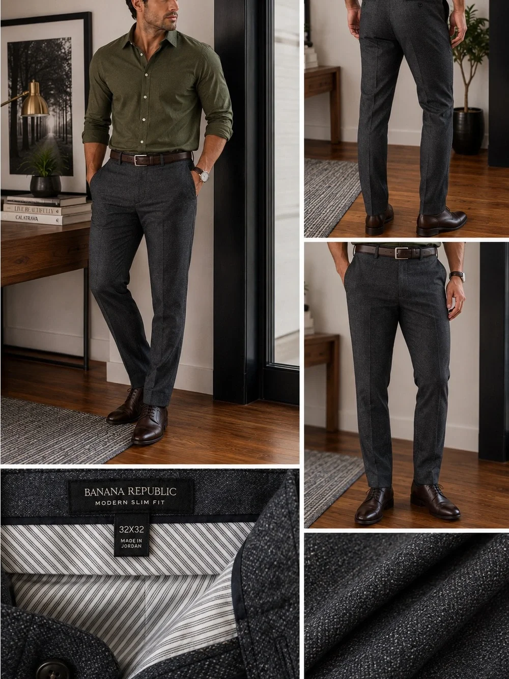 Banana Republic Men's Modern Slim Fit Dress Pants in Charcoal